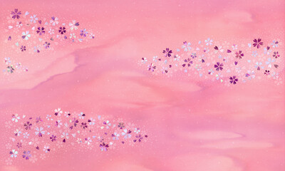 さくら色の和紙に螺鈿の桜が舞う、彩り流れる雅な背景