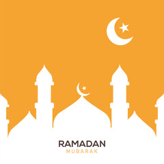 Elegant Ramadan Kareem Mosque And Moon Vector Illustration.