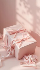birthday day box present delivery gift pastel copy anniversary package ribbon wrapping wrapped space light natural mothers valentines photo colours studio professional magazine package gift present