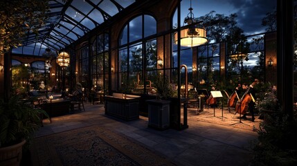 String quartet plays in evening conservatory