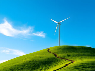wind turbine isolated on top of the green field