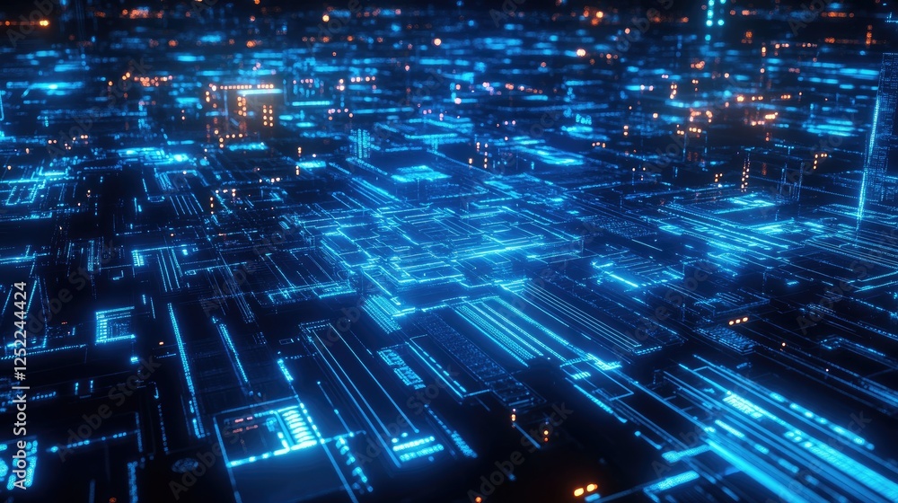 Poster abstract digital network: a mesmerizing digital landscape, illuminated by an intricate web of glowin