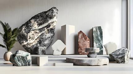 An eclectic collection of natural stones and marbles. Metamorphic Architecture. Illustration