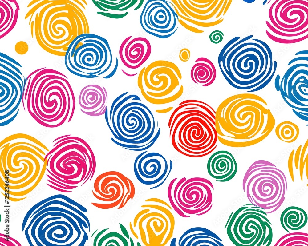 Poster seamless pattern of multicolored spiral circles