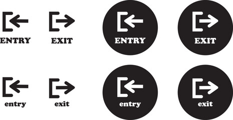 Enter and exit icon set. Entry and out sign black flat and line vector collection isolated on transparent background. Red and green sign with arrow symbol. Login logout register password vip entrance