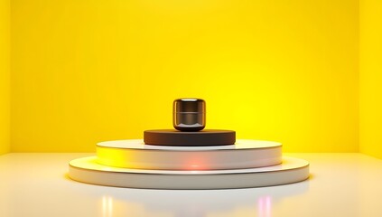 A spray bottle of perfume with a red push button on a white background