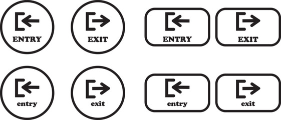 Enter and exit icon set. Entry and out sign black flat and line vector collection isolated on transparent background. Red and green sign with arrow symbol. Login logout register password vip entrance