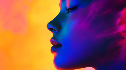 Vibrant Neon Portrait of a Woman in Profile