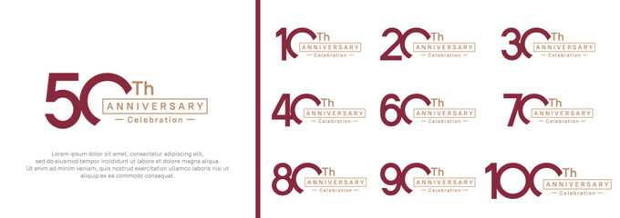 anniversary logotype set. vector design red and brown color for special moment