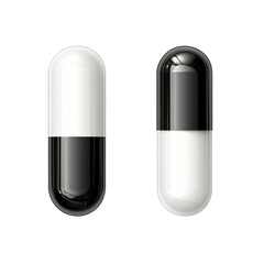 Two Glossy Black and White Capsules Medical Pharmaceutical Healthcare Illustration