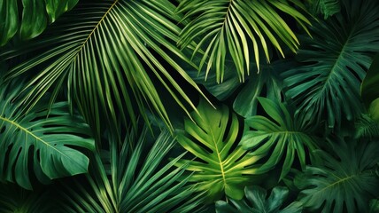 Lush Green Tropical Leaves Background for Natural Themes