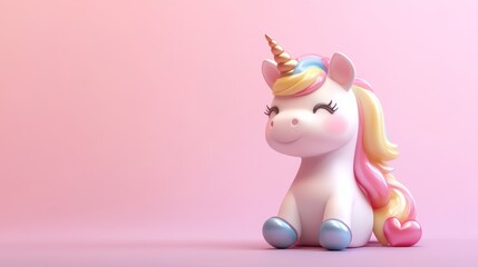 3D cute and colorful unicorn for valentines day