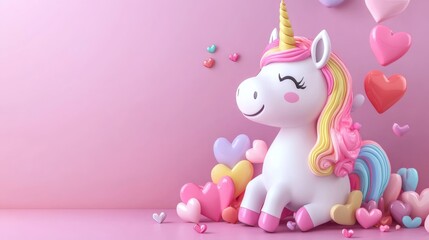 3D cute and colorful unicorn for valentines day