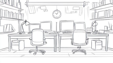 Interior sketch of a modern workspace