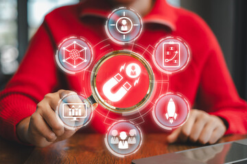Visual representation of lead generation with digital marketing symbols and business strategy...