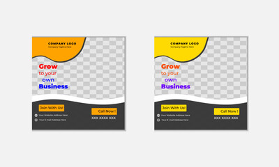 Digital business marketing social media post, Fitness social media post banner template, business social media post banner template, Grow your Own Business template.