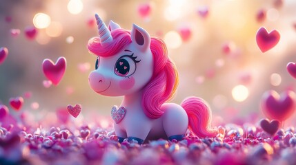 3D cute and colorful unicorn for valentines day