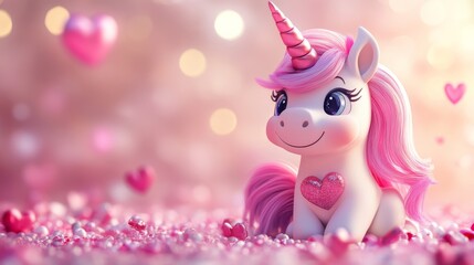 3D cute and colorful unicorn for valentines day