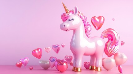 3D cute and colorful unicorn for valentines day