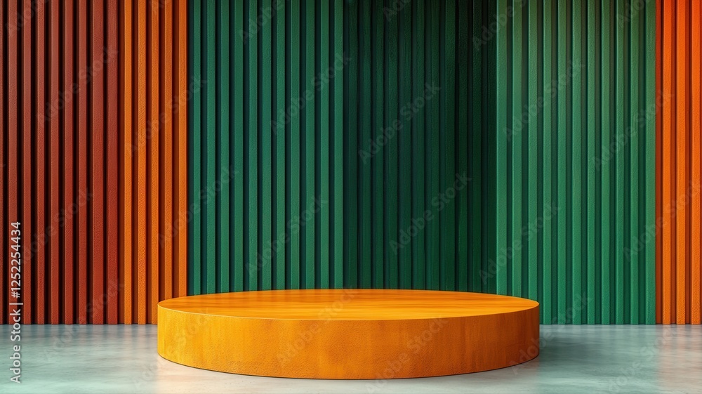 Poster stylish background with circular platform and colorful vertical stripes