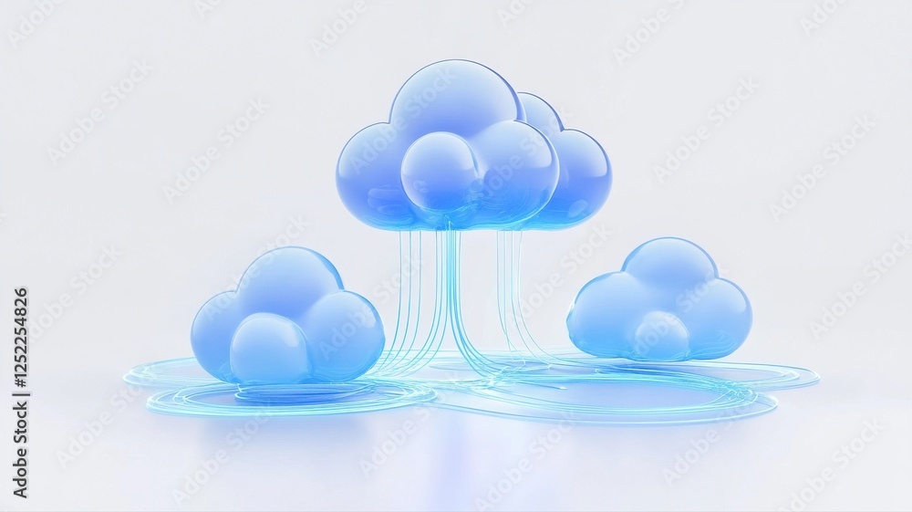 Poster abstract blue clouds with flowing lines on a light background