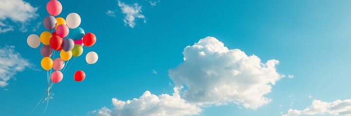 Colorful "we will miss you" balloons floating in the sky, sky, goodbye, clouds