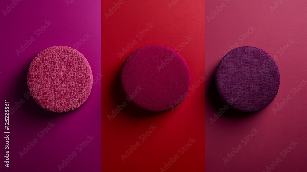 Aufkleber three circular objects on varied red backgrounds