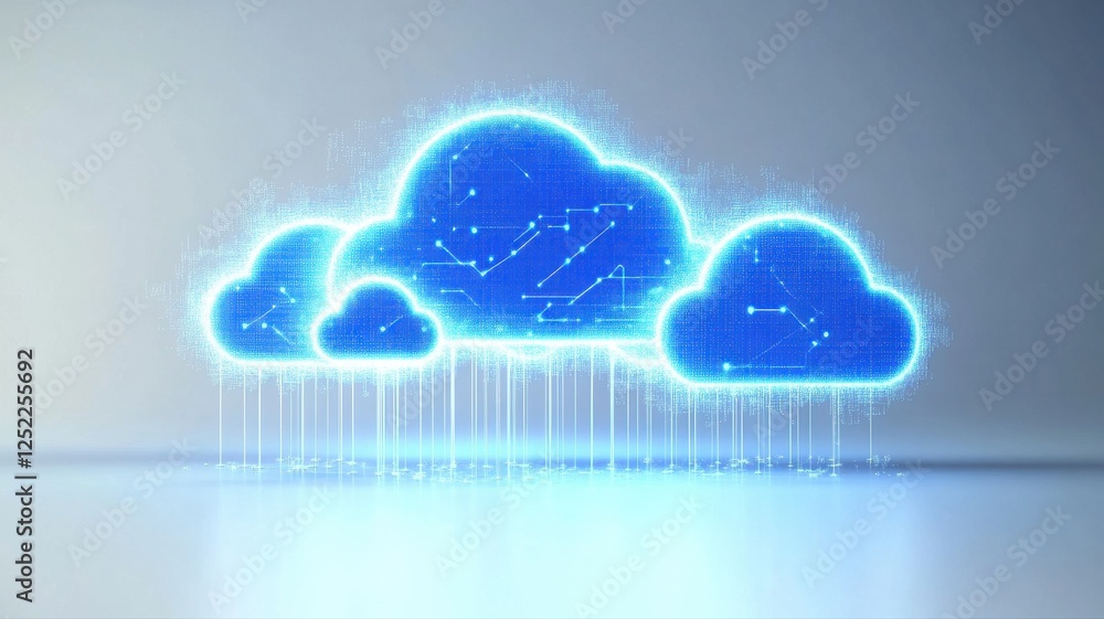 Poster digital cloud design with data lines and blue glow effect