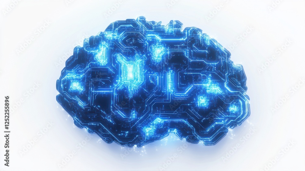 Poster futuristic digital brain design with circuit patterns and glow effects