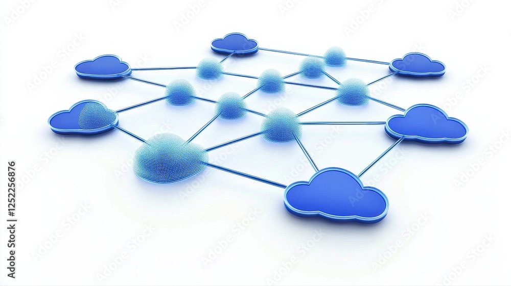 Poster networked clouds connected by lines in abstract digital space
