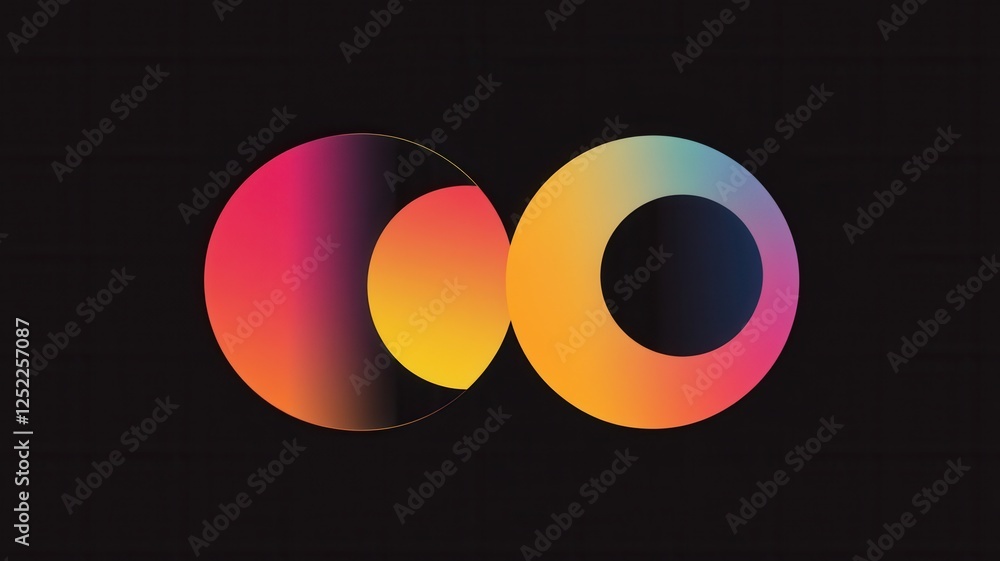 Poster abstract colorful circles with gradient on black background