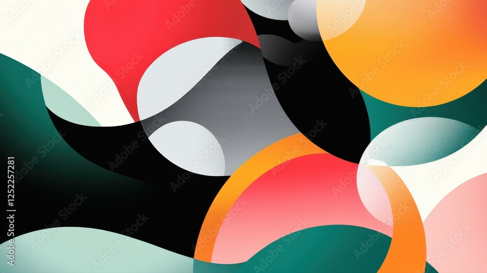 Poster colorful abstract composition with curved shapes and fluid lines