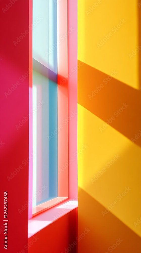 Poster bright colorful window casting shadows, abstract minimalism concept