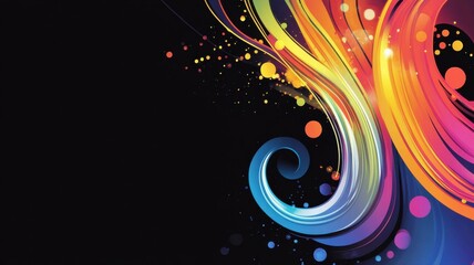Colorful Abstract Swirls and Dots on Black Background Design