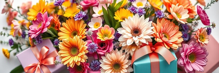 Fototapeta premium Happy Mother's Day: Colorful Bouquet and Presents