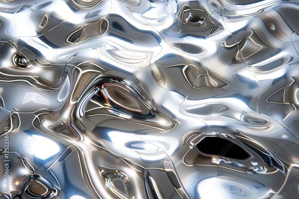 Aufkleber reflective metallic surface with fluid motion and shimmering light effects for abstract background d