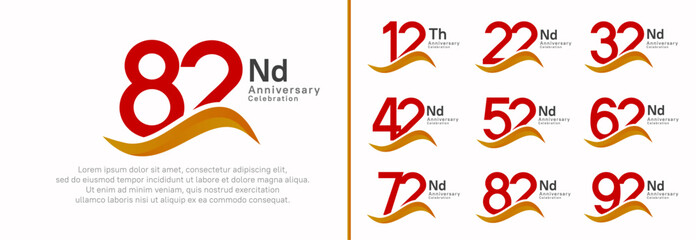 anniversary logotype set. vector design red color number can be use for special moment