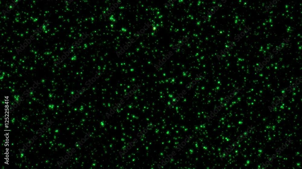 Poster beautiful loop ickering green stars particles flying in the air animation on black abstract backgrou