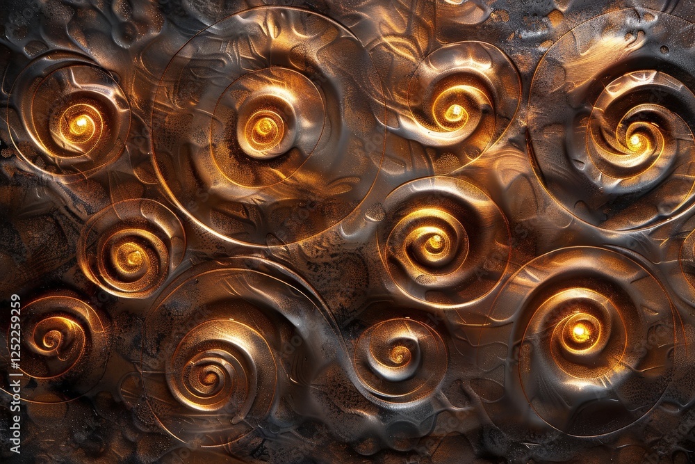 Poster abstract design with swirling shapes and warm glowing lights creating a mesmerizing visual atmospher