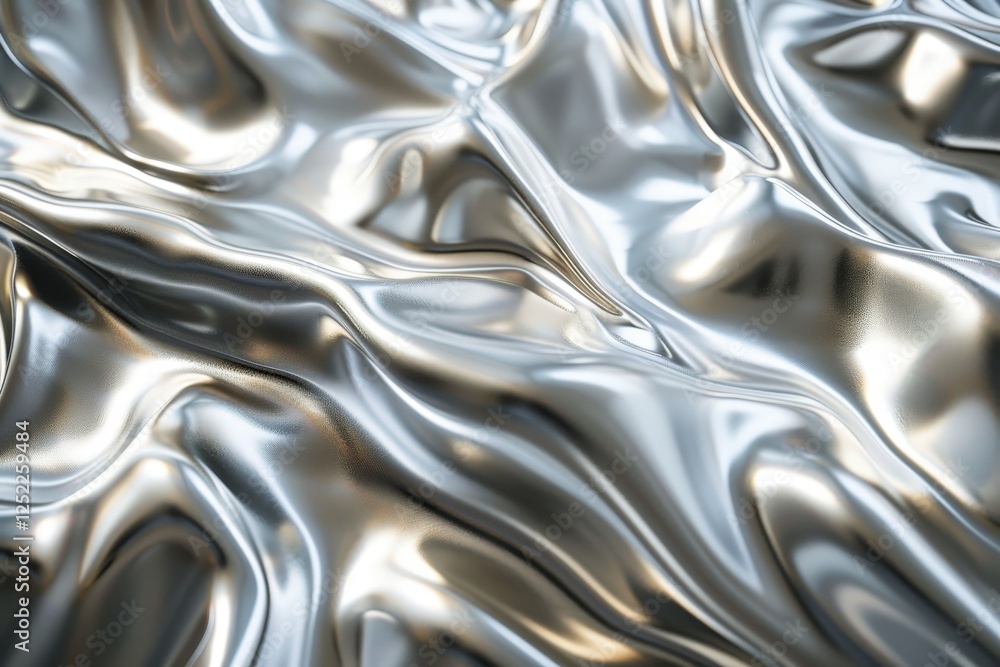 Poster shimmering metallic fabric with fluid waves and textures in silver tone for background and design us