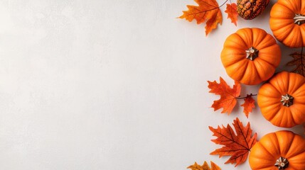 Autumn Arrangement With Pumpkins And Leaves On A Light Background
