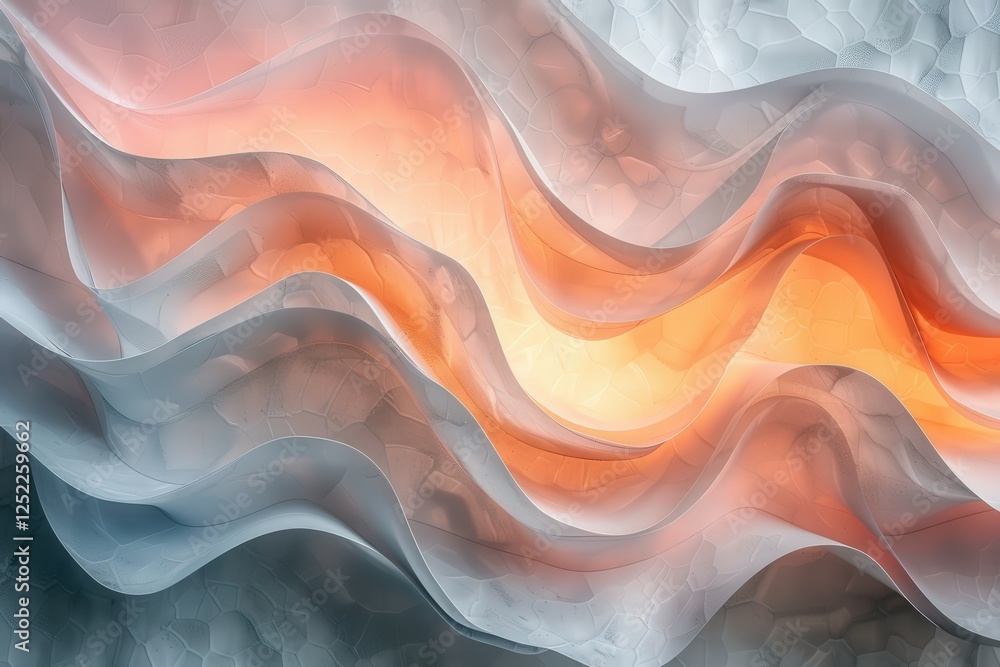 Poster abstract waves of soft textures with warm orange light in a serene atmosphere of fluid shapes and tr