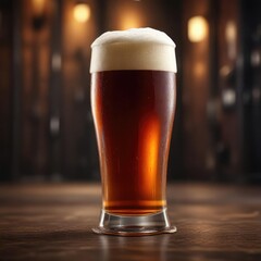 Dark amber bock beer in a tall glass, frothy head ,  bubbles,  craft beer,  dark