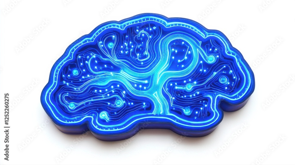 Poster abstract blue brain design with neural connections and luminescence