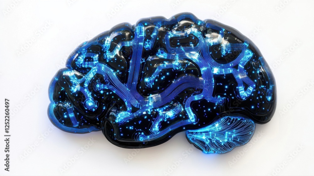 Aufkleber futuristic brain design with neon lights and digital patterns