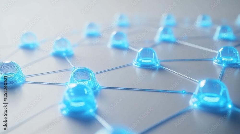 Poster abstract digital network connection with light blue nodes and lines