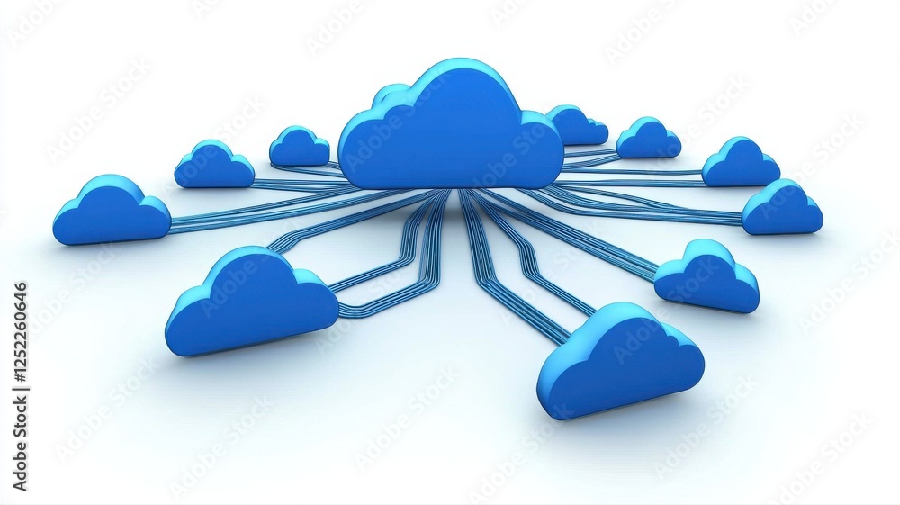 Poster blue cloud computing network with multiple connections and nodes