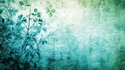 Teal Abstract Floral Background With Greenery