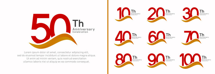 anniversary logotype set. vector design red color number can be use for special moment