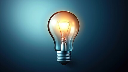 A glowing incandescent light bulb illuminating a dark blue background, symbolizing innovation